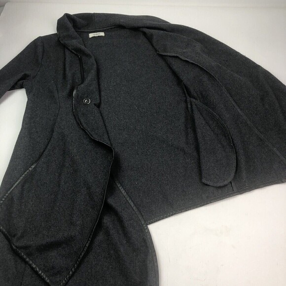 UMGEE leather trim wool Open Front Waterfall Asymmetrical Gray Jacket size M - Picture 9 of 10